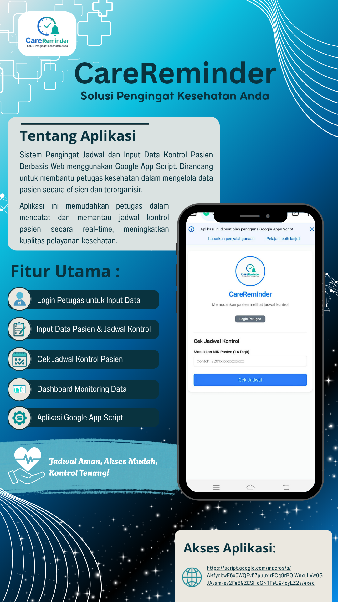 Poster CareReminder: Sistem Pengingat Jadwal & Input Data Kontrol Pasien - Portrait